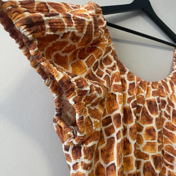 Handmade Plus Size Double Guaze Cotton Giraffe Print Inseam Pockets Dress - Picture 10 of 16